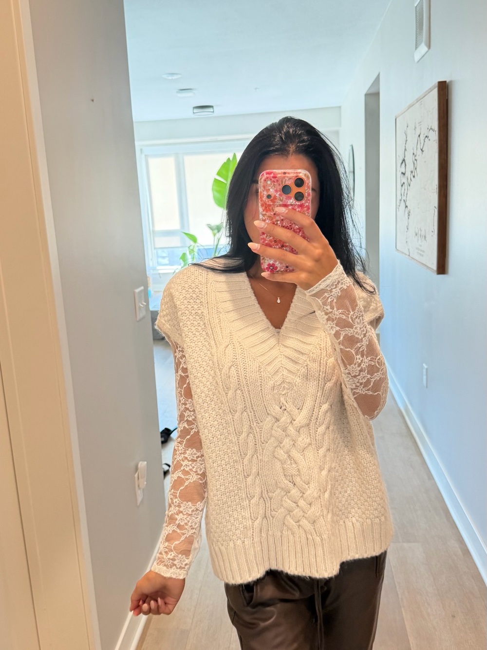 H&M Cream Cable-Knit V-Neck Sweater Vest